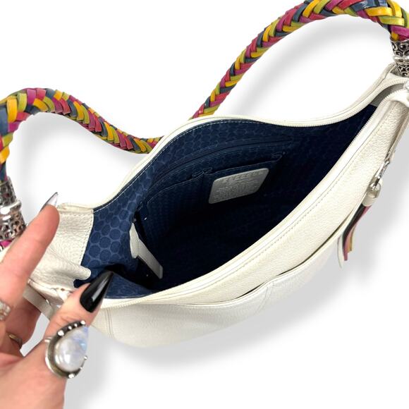 BRIGHTON Barbados Ziptop Hobo white leather shoulder bag with rainbow strap - Picture 7 of 16